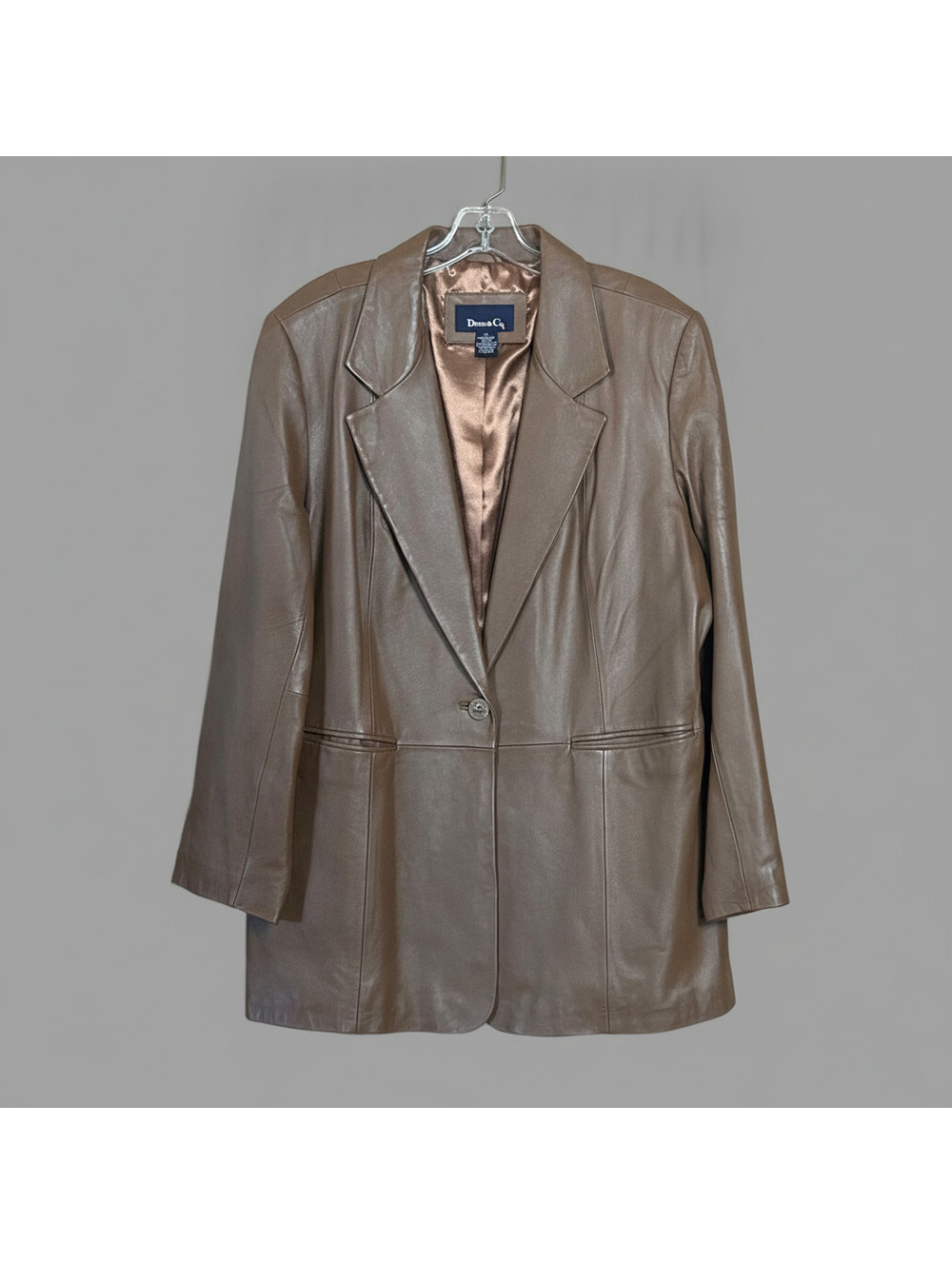 Denim & Co. Minimalist Genuine Leather Blazer Jacket Brown Womens Size 1X